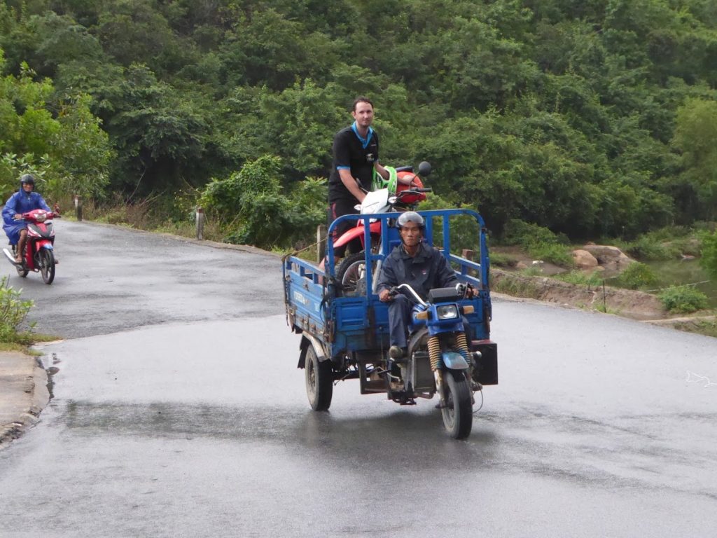 riding with a cart motorbike on the way to the repair shop