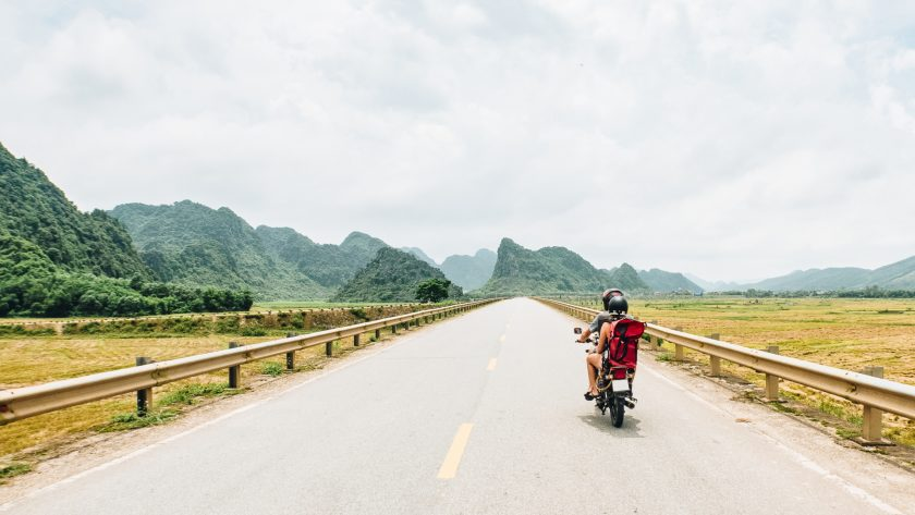 Motorbike and mountains Riding in Vietnam countryside